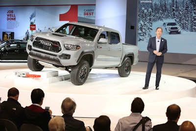 Chicago – February 11, 2016 – Toyota Group Vice President and General Manager Toyota Division, Toyota Motor Sales USA, Inc. Bill Fay introduced the 2017 Toyota Tacoma TRD Pro at the Chicago Auto Show. Tacoma TRD Pro has set the standard for off-road capability in the ultra-competitive mid-size truck segment. For more information contact Curt McAllister 313-259-4598.