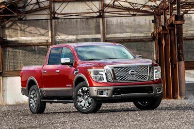 CHICAGO (Feb. 11, 2016)  Nissan TITAN will be available in 4x2 or 4x4 drive configurations with three cabin configurations  Crew Cab, King Cab and Single cab  and three bed lengths  5.5, 6.5 and 8 feet. Similar to TITAN XD, TITAN will be available in five trim levels  S, SV, PRO-4X, SL and Platinum Reserve. The TITAN will be powered by Nissans 5.6-liter Endurance® V8 gasoline engine capable of 390 horsepower and 401 lb.-ft. of torque. This engine will be mated to a 7-speed automatic transmission. A V6 gasoline engine will also be available (details to be announced at a later date).