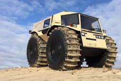 The Russian-built Sherp rolls over rugged terrain and lakes.