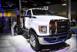 A Ford F-750 chassis cab equipped with the 6.7L PowerStroke V8 on display at the 2016 Work Truck Show. Photo credit: Wayne Grayson