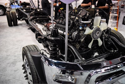 An exposed Ram chassis cab with engine. Photo credit: Wayne Grayson/Equipment World