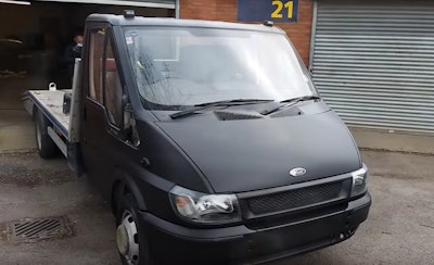Ford Transit van in matte black Plasti Dip.