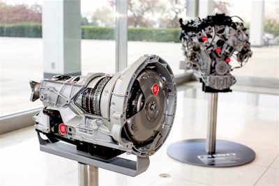 The F-150’s new 10-speed transmission (foreground) and the next-generation 3.5L EcoBoost V6..