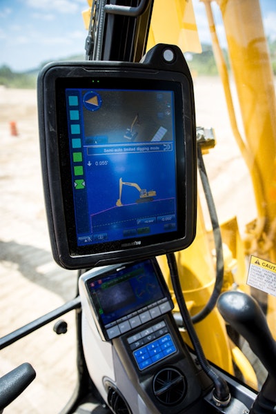 The 12-inch monitor in the cab offers multiple views of the job, and orientation of the machine and the work in progress relative to the design. Photo credit: Wayne Grayson