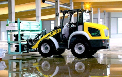 Wacker Neuson powers the Kramer 5055e electric wheel loader with two lead-acid battery-driven motors. Lead-acid batteries, though inexpensive and reliable, are less energy dense than even lithium-ion batteries, which Toyota researchers think they may have recently made headway on replacing with more powerful magnesium batteries.
