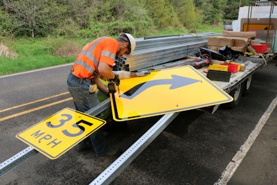 And ODOT working preparing a new 35 mph sign to replace a 25 mph sign along Highway 22 near Hebo.