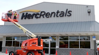 herc rentals exterior of facility with jlg lift