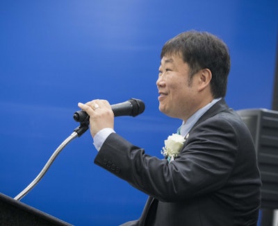 Pete Morita, President and CEO of Kobelco USA, speaks at the facility’s grand opening event. Photo credit: Kobelco USA