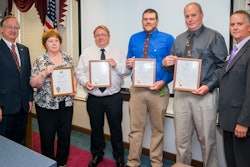 Pictured from left to right: Transportation Secretary Nick Tennyson with Extra Mile Award winners Teresa Skinner, David Griffies, Thomas Jernigan, Keith Hurdle, and Division 4 Engineer Tim Little. (North Carolina DOT)