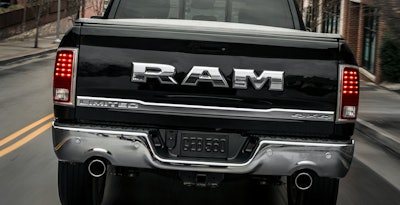 A 2016 Ram 1500 Laramie Limited Crew Cab 4×4 which is available with an electronic locking tailgate.