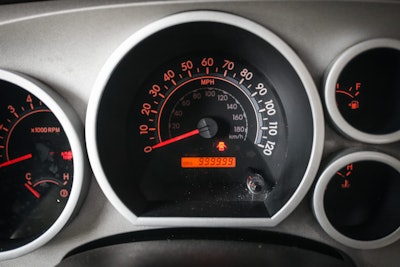 The truck has been driven well over 1 million miles, but the odometer stopped working at 999,999.