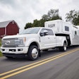 The 2017 Ford F-450 Platinum Crew Cab 4×4 Class 3 dual-rear-wheel pickup is the top-of-the-line luxury model in the Super Duty lineup. Ford says it can pull heavier gooseneck and fifth-wheel trailers than ever.