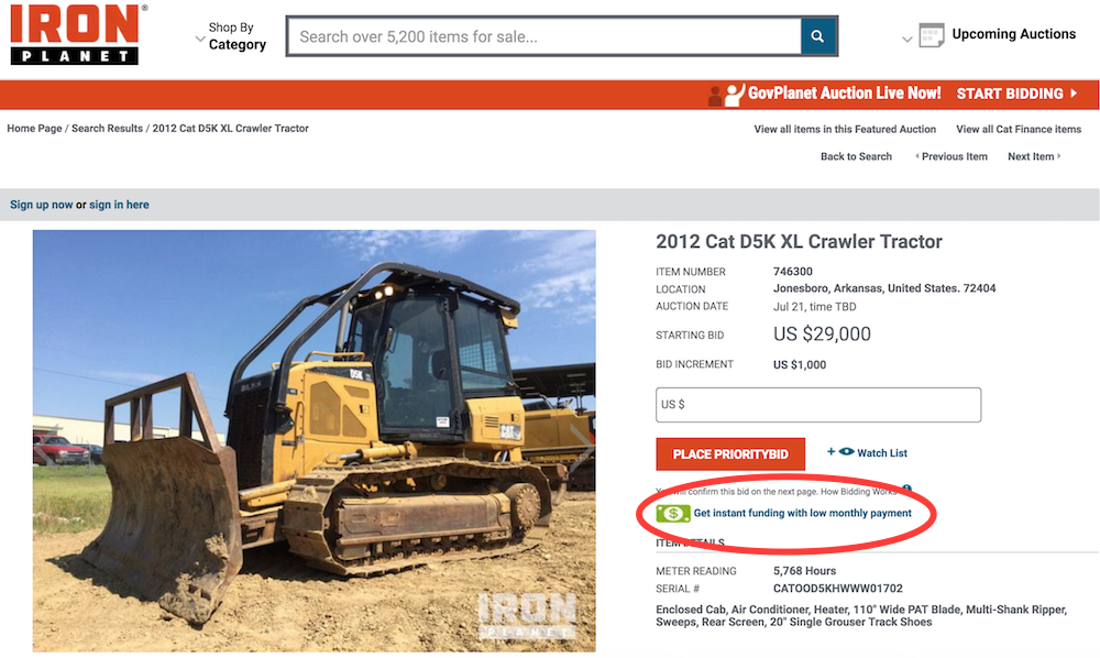 IronPlanet instant financing