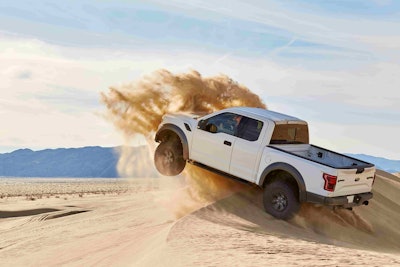 The 2017 Ford F-150 Raptor has improved suspension courtesy of a new set of FOX shocks.