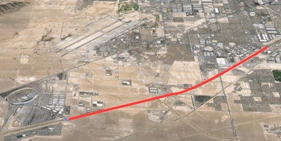 Las Vegas Paving is in the process of widening a five-mile stretch of I-15 from Speedway Road, on the left side of the red line shown here, and Craig Rd, on the right.