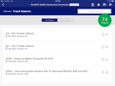 Inspector sees a list of all projects assigned to him or her