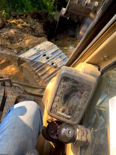 The JohnnyBall, seen in this photo just below the excavator’s in-cab monitor, is a completely portable, 3D on-board measuring system. Since it mounts to a system of base cups, it can be mounted anywhere in the cab and can be used between multiple machines.