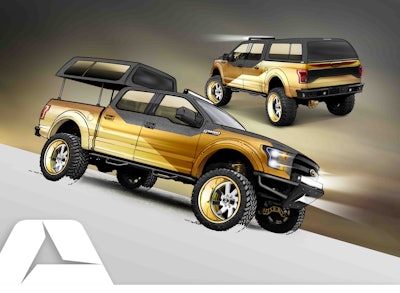 The 2016 Gold Standard Ford F-150 Project Truck built by A.R.E. Accessories brings great products from across the industry together on one build. The custom paint job reflects a rich brilliance while the A.R.E. CX Series cap with the TopperEZLift system p