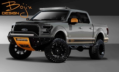 This F-150 SuperCrew is more than ready to take on the most severe off-road duties and look good while doing it. Sleek Nardo Grey paint with Bojix Orange accents are illuminated by 30”, 40” & 50” Radius light bars. Equipped with a Full Race intake system