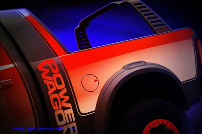 A teaser sketch of a Ram Power Wagon modified with Mopar production and concept products, one of many customized rides the Mopar brand will showcase in its display at the 2016 Specialty Equipment Market Association (SEMA) Show in Las Vegas.