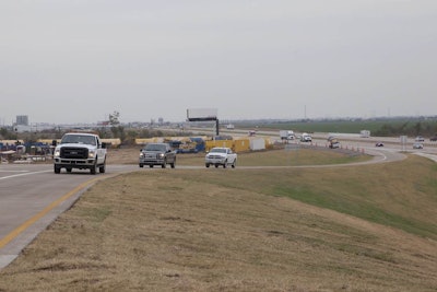 The newly built I-40 on- and off-ramps at Radio Roa opened to traffic Nov. 3, creating a new access point to El Reno. Westbound I-40 traffic is seen in the background. The project also includes a new, five-lane bridge over I-40 with traffic signals at the top of the eastbound and westbound ramps. (Photo: Oklahoma DOT)