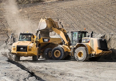 A Cat 972M loads a 730C articulated hauler.