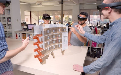A team views a building model with Trimble SketchUp Viewer for Microsoft’s HoloLens.