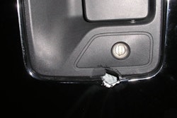 On its website, Jimmi Jammer shows how its anti-theft plate stopped a thief from using a screwdriver to break into a Ford pickup.