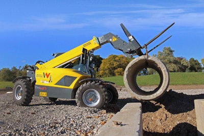Wacker Nelson says its TH627 is a combination telehandler, skid steer and wheel loader in one machine.