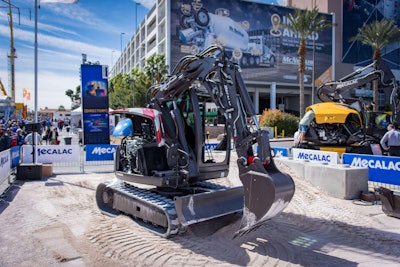 Mecalac’s MCR, which the company says is both skid steer and excavator, was draped in an American flag paint job at ConExpo 2017. Photo: Wayne Grayson