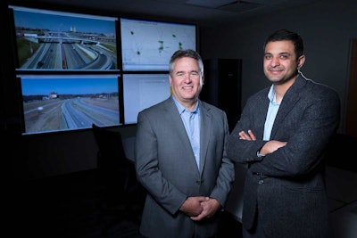 Iowa State’s Neal Hawkins and Anuj Sharma, left to right, are using the REACTOR big data lab to help develop a smart system to help detect and manage traffic incidents. (Photo by Christopher Gannon.)