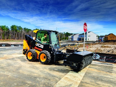 JCB’s new 215 vertical-lift skid-steer loader has a base rated operating capacity of 2,150 pounds with the option to add 200 more pounds of ROC.