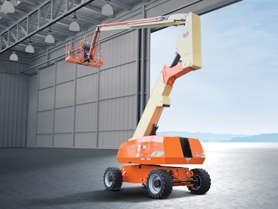 The platform on JLG’s hybrid H800AJ Boom Lift can rise 80 feet and hold up to 500 pounds.