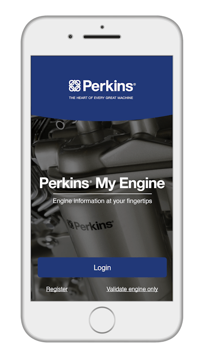 The landing page for Perkins My Engine App. Photo: Perkins
