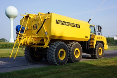 The Philippi-Hagenbuch water tank holds up to 60,000 gallons and fits any off-highway truck.