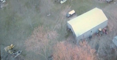 A still of CCSO drone footage from a report by FOX 45 TV. CCSO investigators found 19 pieces of stolen construction equipment on the property.