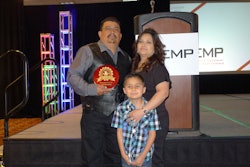 Lee Manzanares, RMCI General Contractors, 2017 AEMP Private Fleet Technician of the Year, with his wife Sharon and son Brandon.