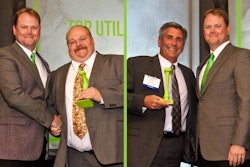 Troy Kynaston (left) and Brent Goodman accept the Subsite Electronics Top Sales Awards from Subsite’s John Lamerton.