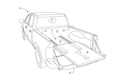 Ford filed this image and its plans for an electric sliding truck bed recently with the U.S. Patent Office.