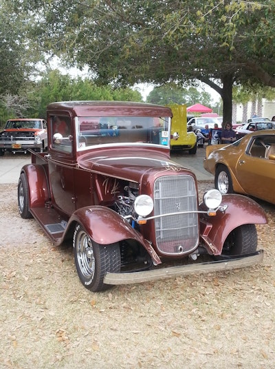 Ron Spink of Crazy Cruisers in Panama City Beach brought his 1933 Ford with a high-output 302. Ron said the truck’s sports car-like handling is owed to its independent suspension and an axle out of a Nissan 300ZX. Meticulous pin striping comes from Kentucky-based Killer Design.