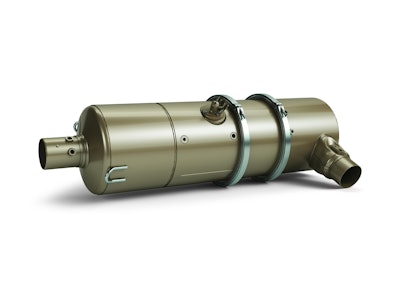 An integrated exhaust emission module can be mounted vertically or horizontally depending on application needs. Photo: Deere