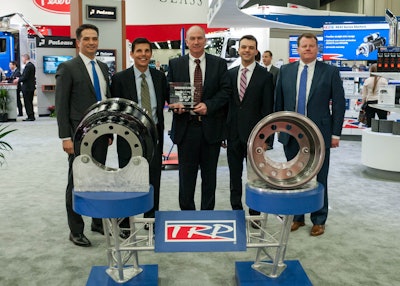 (Left to right) Matt Treadwell, PACCAR Parts general marketing manager; Duane Ricketts, president of Webb Wheel Products; Marshall Boheler, vice president of sales and marketing for Webb Wheel Products; Mark Santschi, director of PACCAR Parts Fleet Services; and Tony McQuary, assistant general manager of sales and marketing for PACCAR Parts.