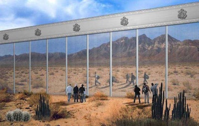 A rendering of the border wall proposal submitted by Fort Worth-based government/federal contractor Penna Group. The wall would have a two-way glass mirror effect, allowing U.S. officials see across the border, but not allowing those on the Mexico side to do the same. Photo credit: Penna Group