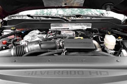 The redesigned 6.6-liter Duramax turbo diesel delivers plenty of power. A hood scoop provides the engine with plenty of cool air.