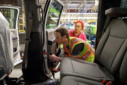 Facebook CEO Mark Zuckerberg helps to assemble an F-150 at the Ford Rouge Plant Thursday.