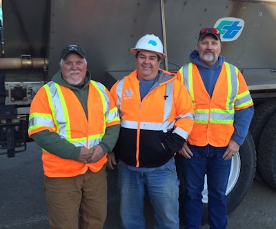 From left to right, Caltrans Equipment Operator II Kenneth Myers, Maintenance Supervisor Rodney Walker and Equipment Operator II James Anderson each earned the State Employee Medal of Valor Award for rescuing a woman trapped upside down in a car in fast-flowing creek on Jan. 29, 2016. (Caltrans)