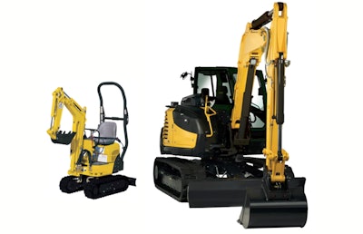 Gehl’s M08 and M100 compact excavators cap either end of Manitou’s excavator range.