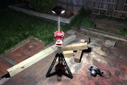 Outdoors the M18 Rocket LED Light/Charger provides a large, diffuse cone of light over a work area eliminating shadows and other impediments to work or safety.