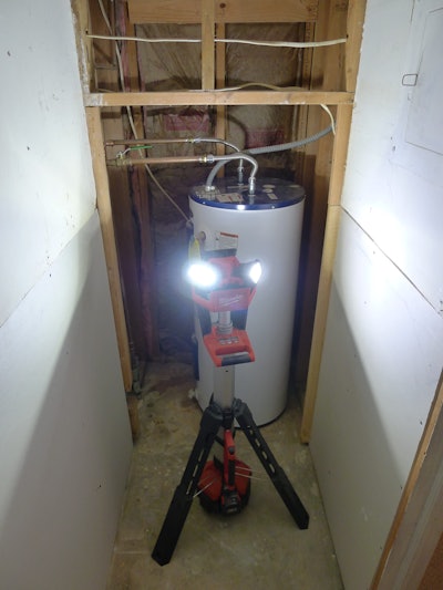 Indoors you can adjust the angles of each of the three heads independently to illuminate spaces in front, to the side and the rear of the work area.