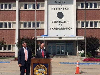 Nebraska DOT Director Kyle Schneweis, left, and Nebraska Gov. Pete Ricketts at the official launch of the Nebraska Department of Transportation.